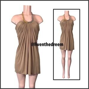 Sky Tan Chain Halter Mini Dress SZ L  $159